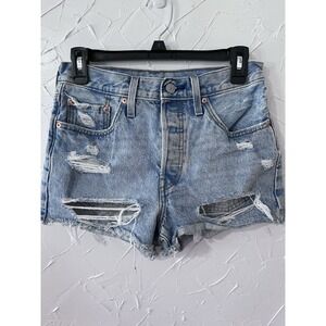 Levi's 501 High Rise Womens Shorts 27 Light Wash Denim Cut Off Distressed